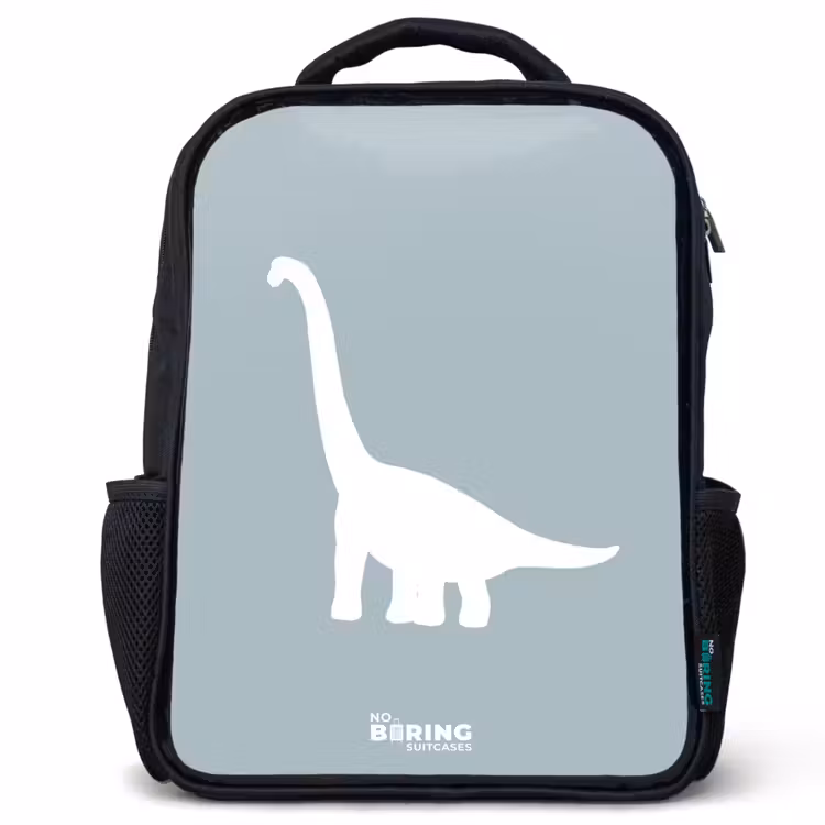 Kinderrugzak met naam - Zwart - Blauw met Brachiosaurus dino — 1