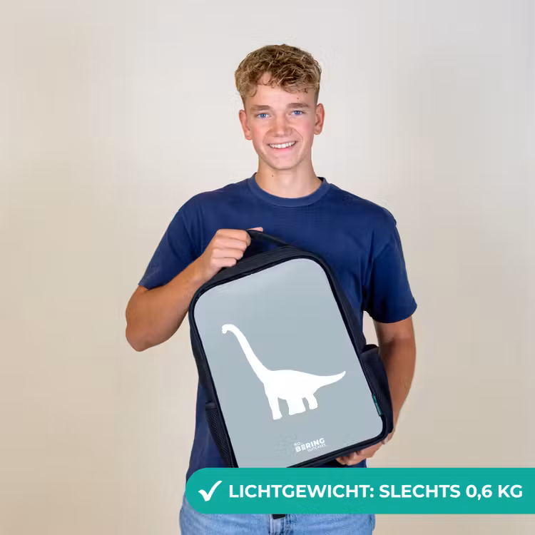 Kinderrugzak met naam - Zwart - Blauw met Brachiosaurus dino — 2