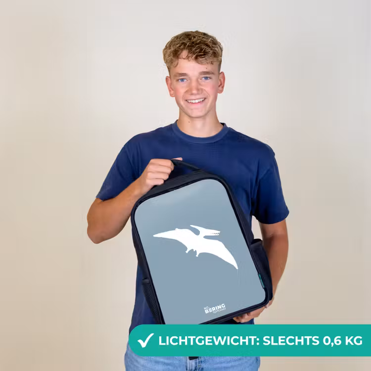 Kinderrugzak met naam - Zwart - Blauw met Pteranodon dino — 2