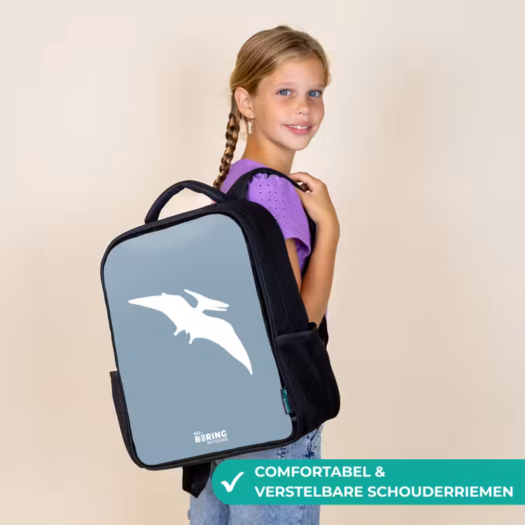 Kinderrugzak met naam - Zwart - Blauw met Pteranodon dino — 3