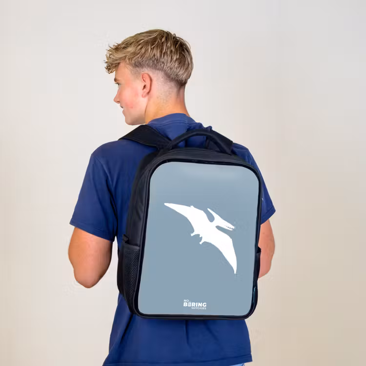 Kinderrugzak met naam - Zwart - Blauw met Pteranodon dino — 6