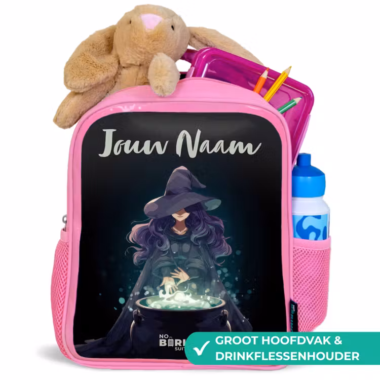 Kinderrugzak met naam - Roze - Heks - Ketel - Tover — 2