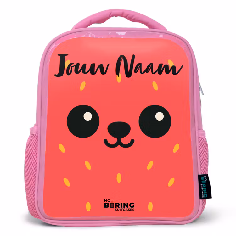 Kinderrugzak met naam - Roze - Kawai - Aardbei - Rood — 1