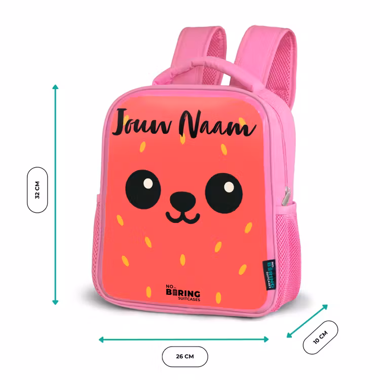 Kinderrugzak met naam - Roze - Kawai - Aardbei - Rood — 3