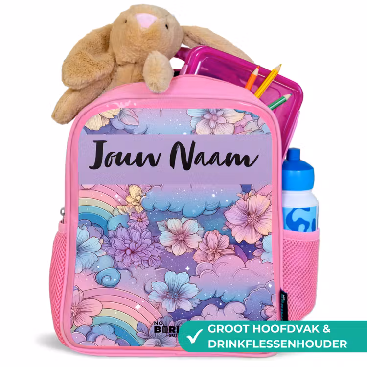 Kinderrugzak met naam - Roze - Regenbogen - Bloemen - Kleurrijk — 2