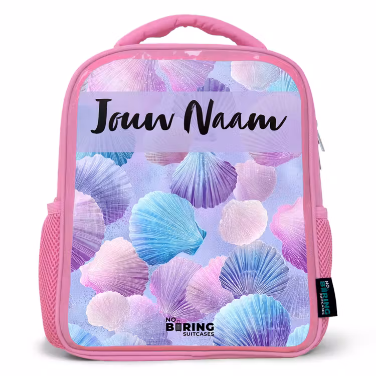 Kinderrugzak met naam - Roze - Schelpen - Paars - Blauw - Patroon β 1