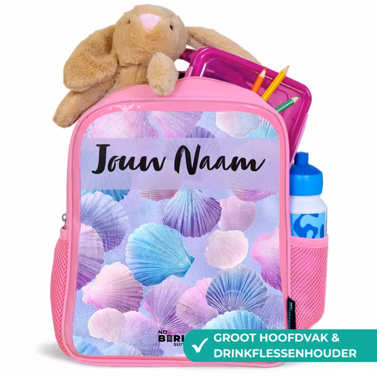Kinderrugzak met naam - Roze - Schelpen - Paars - Blauw - Patroon β 2