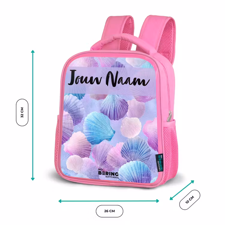 Kinderrugzak met naam - Roze - Schelpen - Paars - Blauw - Patroon β 3