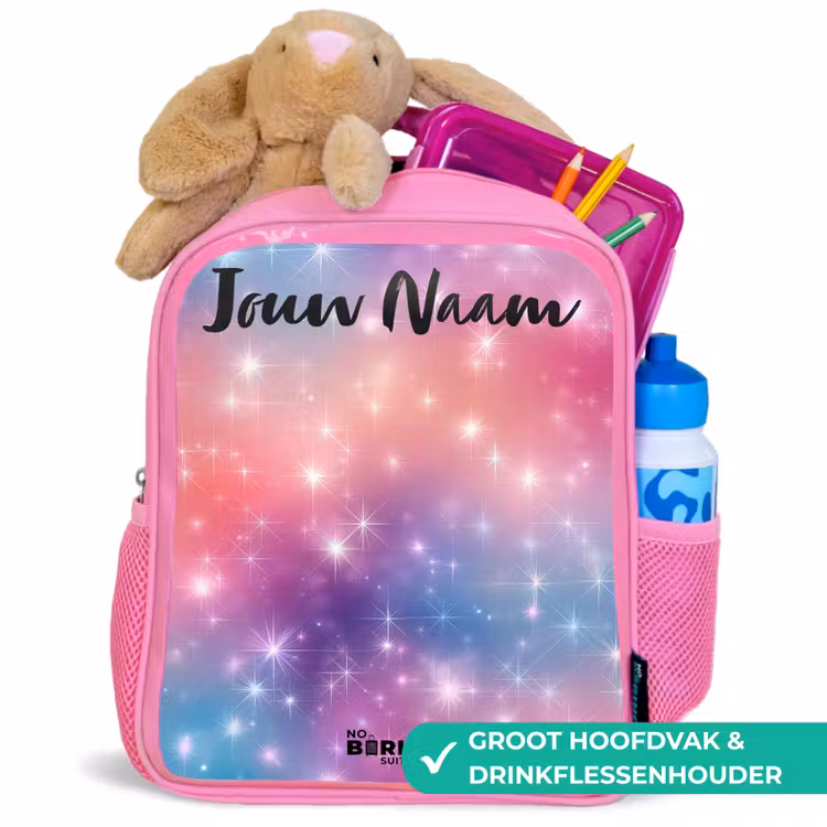 Kinderrugzak met naam - Roze - Sterren - Abstract - Kleuren — 2