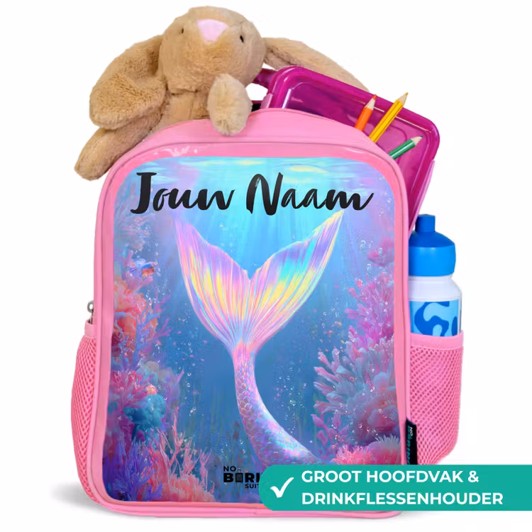 Kinderrugzak met naam - Roze - Zeemeermin - Koraal - Water — 2