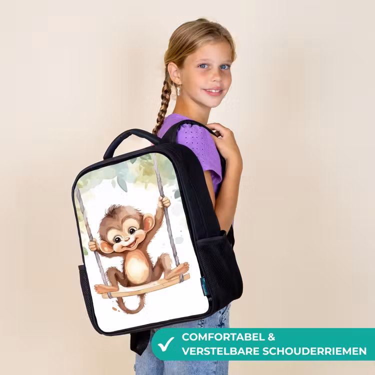 Kinderrugzak - Zwart - Aap - Dier - Kinderen - Jungle — 3