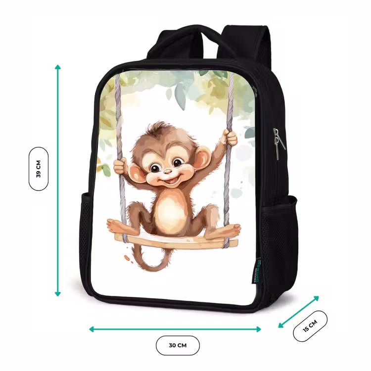 Kinderrugzak - Zwart - Aap - Dier - Kinderen - Jungle — 5