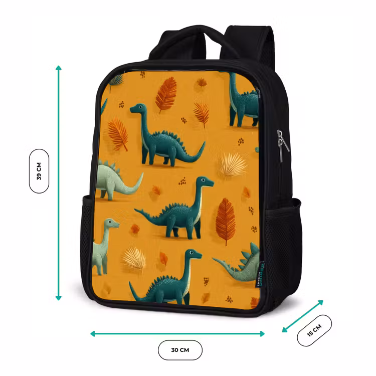 Kinderrugzak - Zwart - Dinosaurussen - Stekels - Herfstbladeren - Bruin — 5