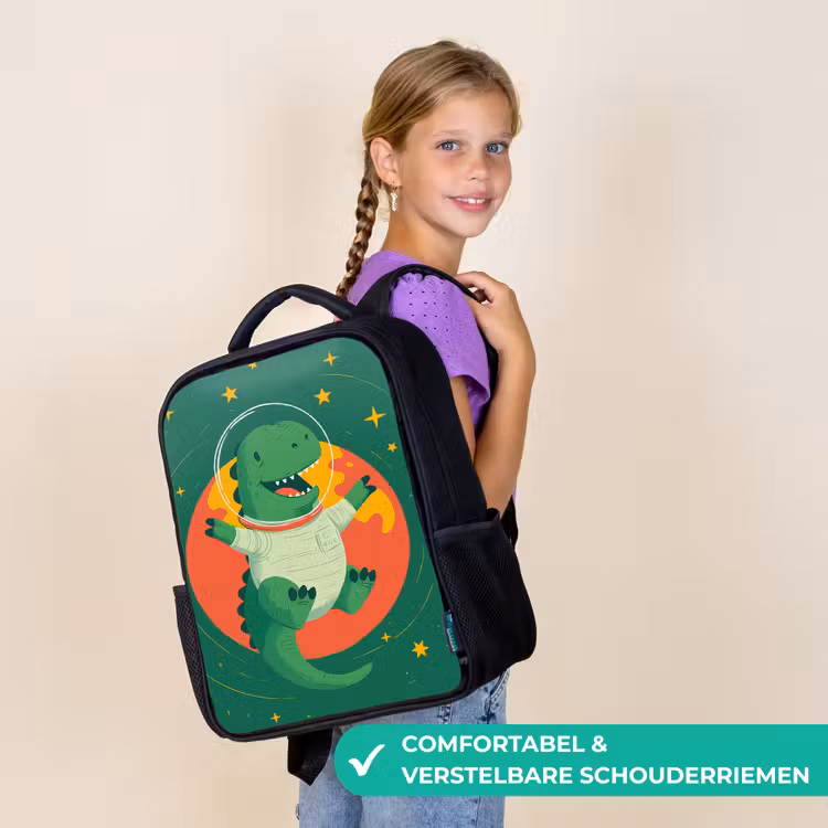 Kinderrugzak - Zwart - Dino - Groen - Planeet — 3