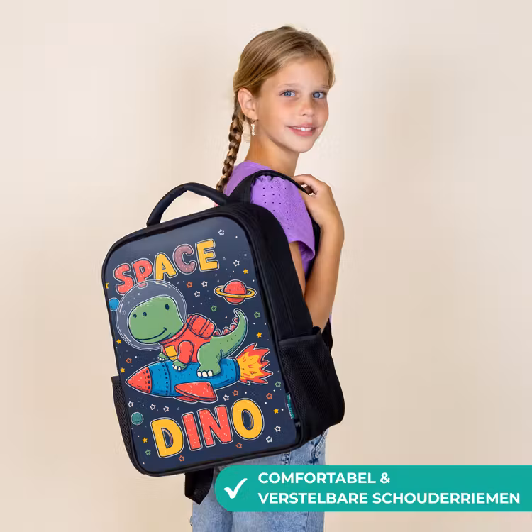 Kinderrugzak - Zwart - Dino - Raket - Kleurrijk β 3