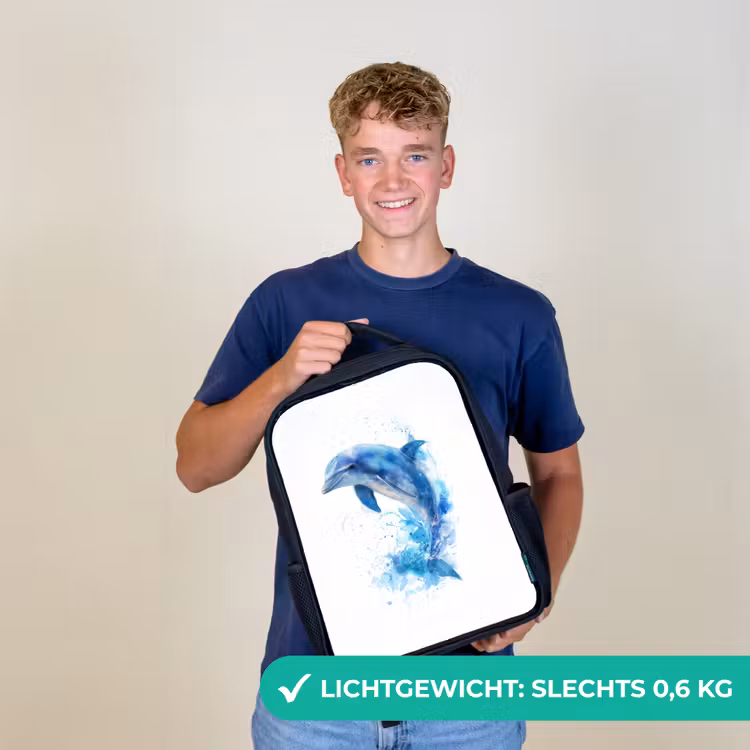 Kinderrugzak - Zwart - Springende dolfijn in aquarelspetters — 2
