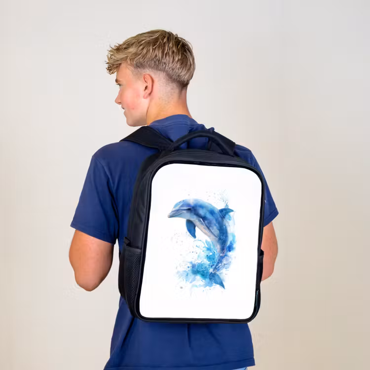Kinderrugzak - Zwart - Springende dolfijn in aquarelspetters — 6