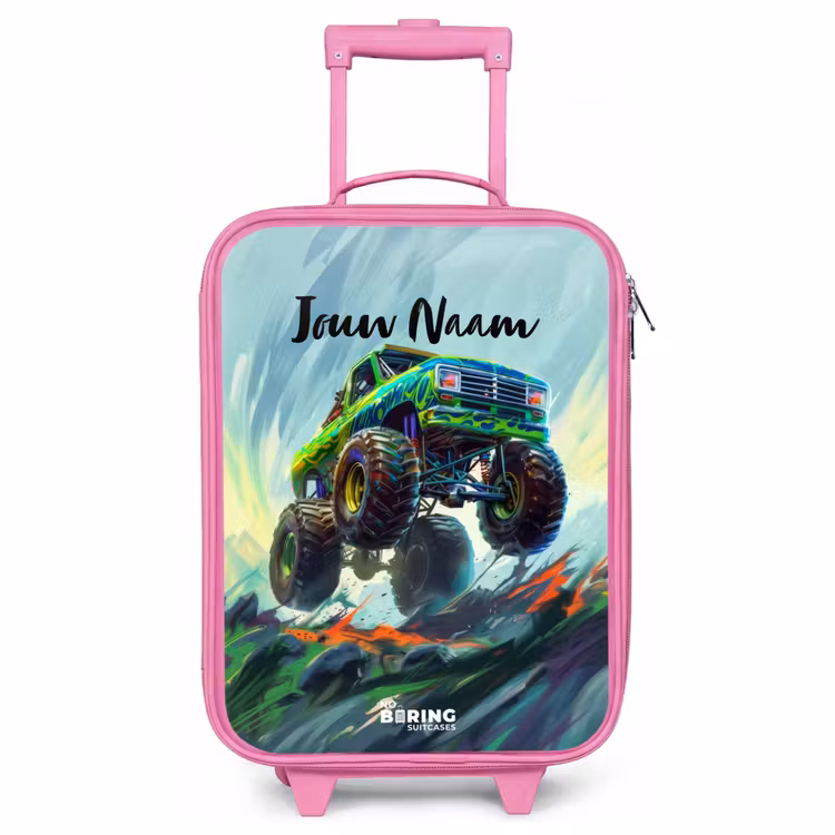 Kinderkoffer - Roze - Groene Monstertruck met Penseelstreken — 1