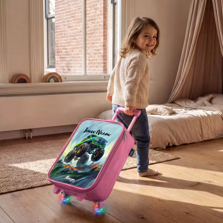 Kinderkoffer - Roze - Groene Monstertruck met Penseelstreken — 3