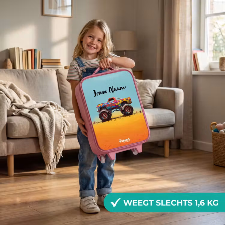 Kinderkoffer - Roze - Monstertruck met Graffiti Print in het Zand — 2