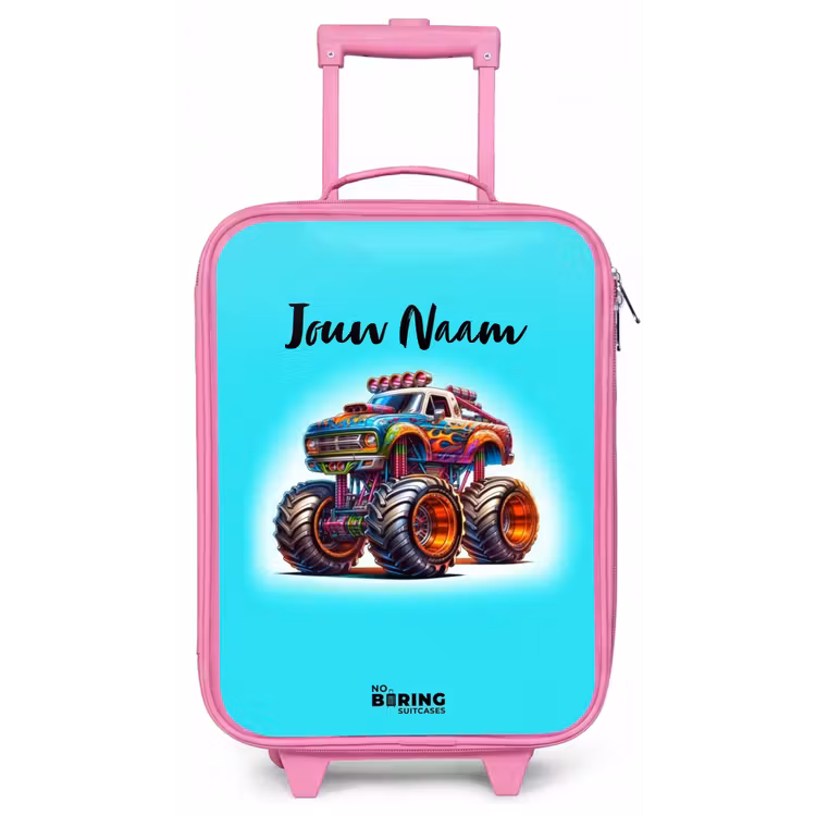 Kinderkoffer - Roze - Monstertruck op Lichtblauwe Achtergrond — 1