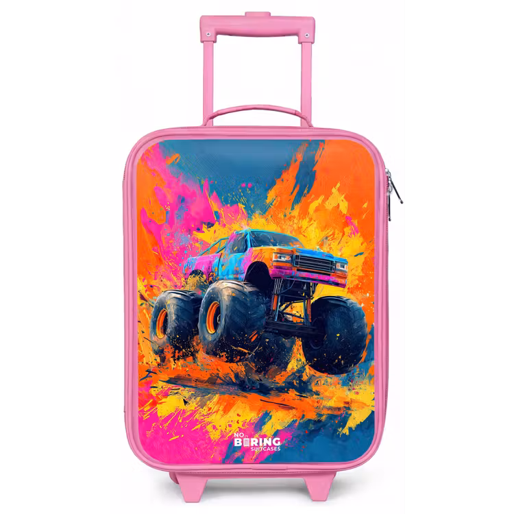 Kinderkoffer - Roze - Monstertruck - Verfspatten - Kleurrijk - Explosie — 1