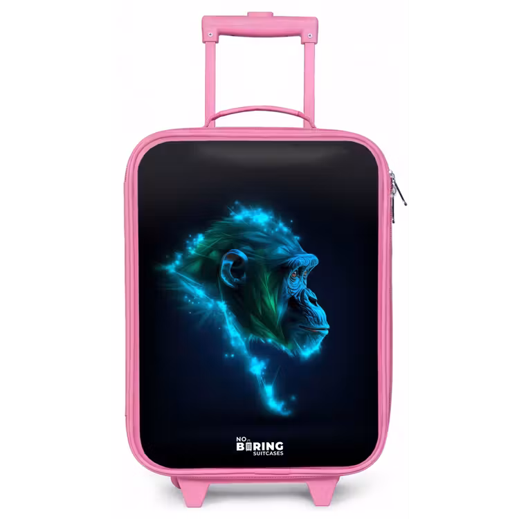 Kinderkoffer - Roze - Neon silhouet van een chimpansee — 1