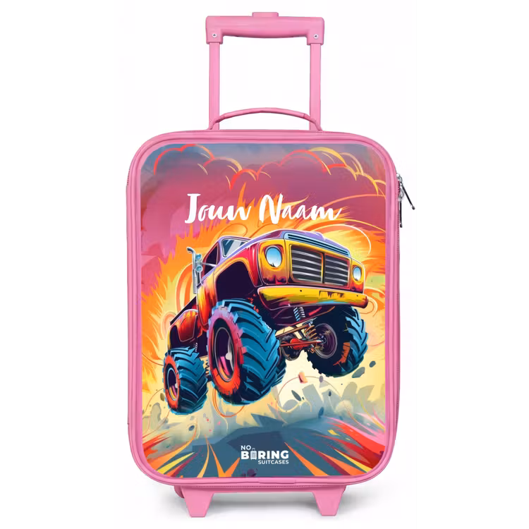 Kinderkoffer - Roze - Roze Monstertruck Vliegt over het Asfalt — 1