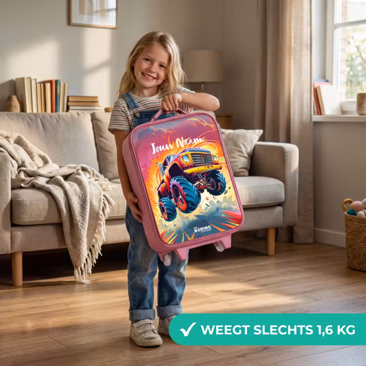 Kinderkoffer - Roze - Roze Monstertruck Vliegt over het Asfalt — 2