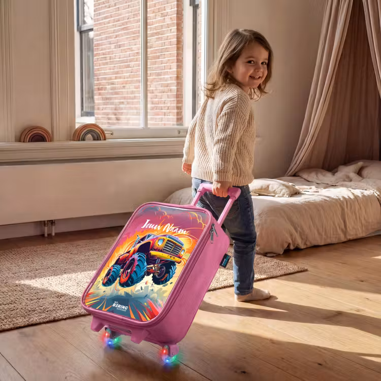 Kinderkoffer - Roze - Roze Monstertruck Vliegt over het Asfalt — 3