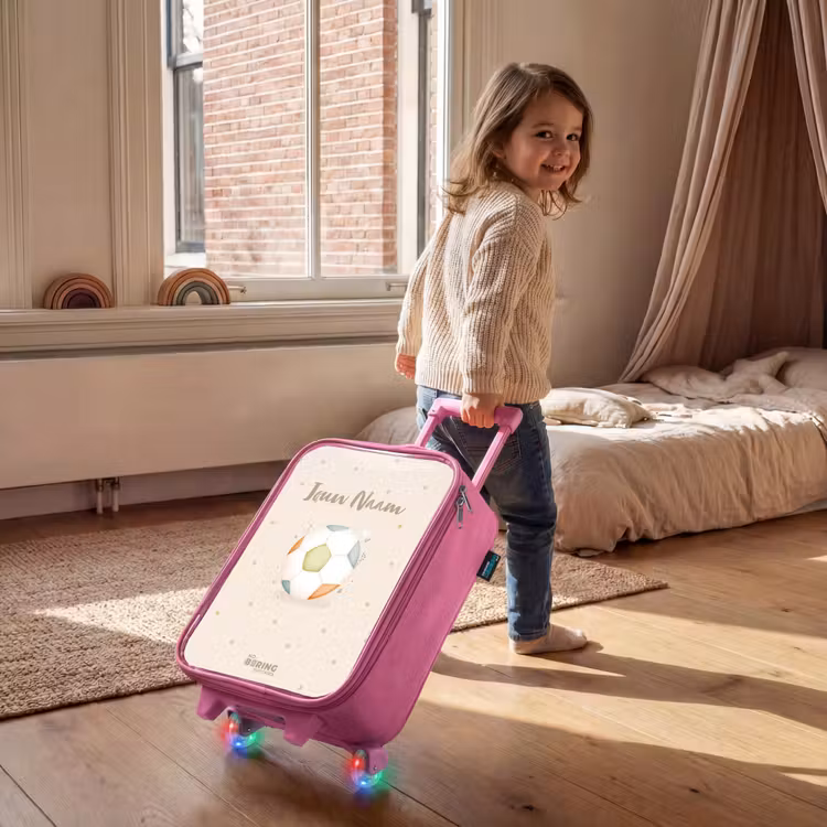 Kinderkoffer - Roze - Voetbal in beige pastel kleuren — 3