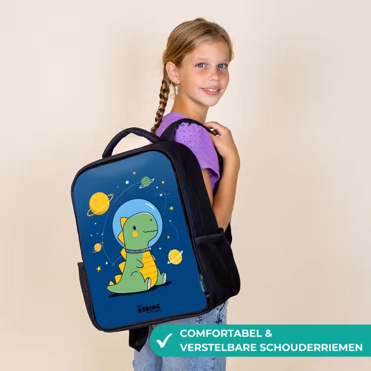 Kinderrugzak - Zwart - Dino - Planeet - Ster - Blauw — 3