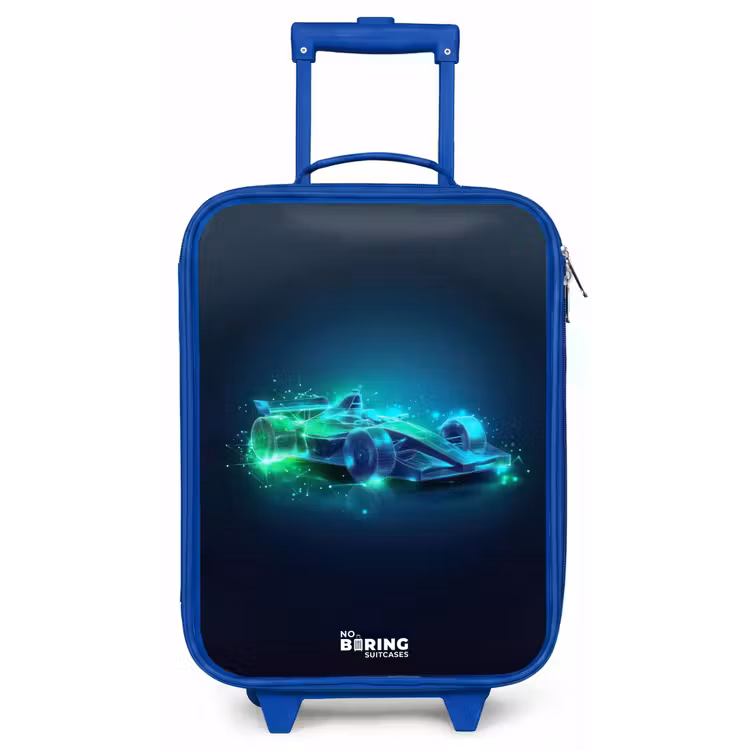 Kinderkoffer - Blauw - Neon racewagen in digitale stijl — 1