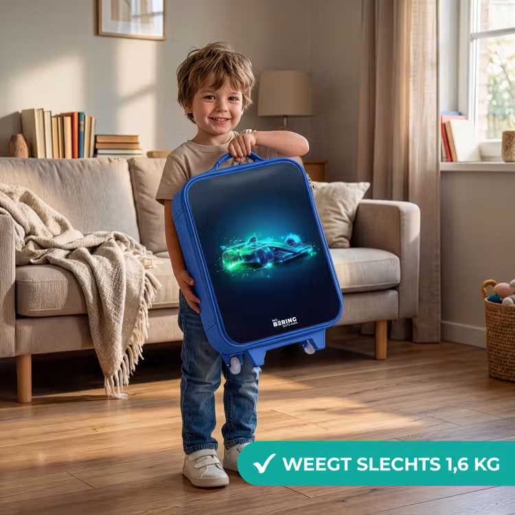 Kinderkoffer - Blauw - Neon racewagen in digitale stijl — 2