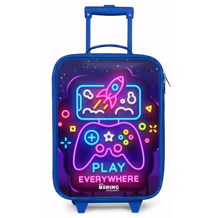 Kinderkoffer - Blauw - Neonillustratie met een controller — 1