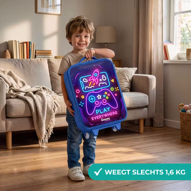 Kinderkoffer - Blauw - Neonillustratie met een controller — 2