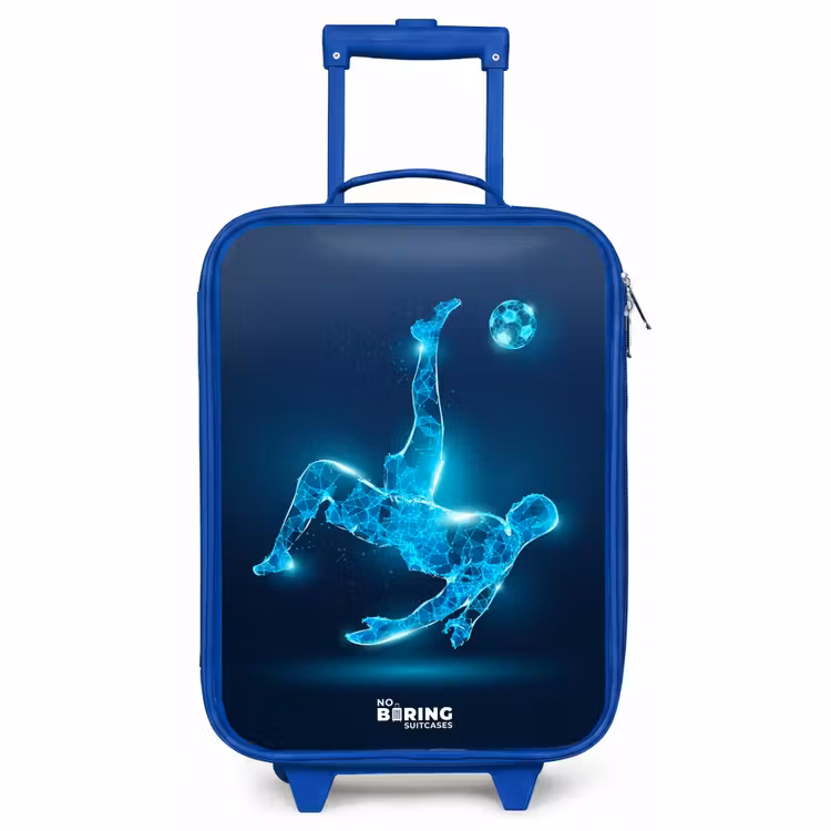 Kinderkoffer - Blauw - Omhaal in blauw neonvoetbal — 1