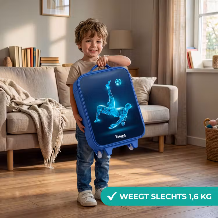 Kinderkoffer - Blauw - Omhaal in blauw neonvoetbal — 2