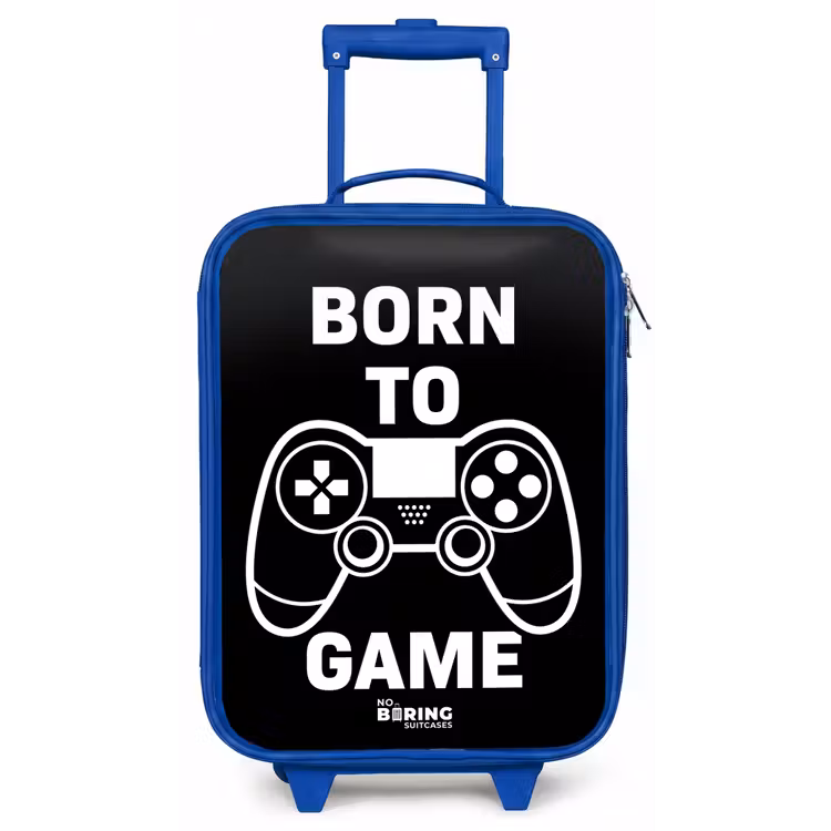 Kinderkoffer - Blauw - Qoute met controller in zwart wit — 1