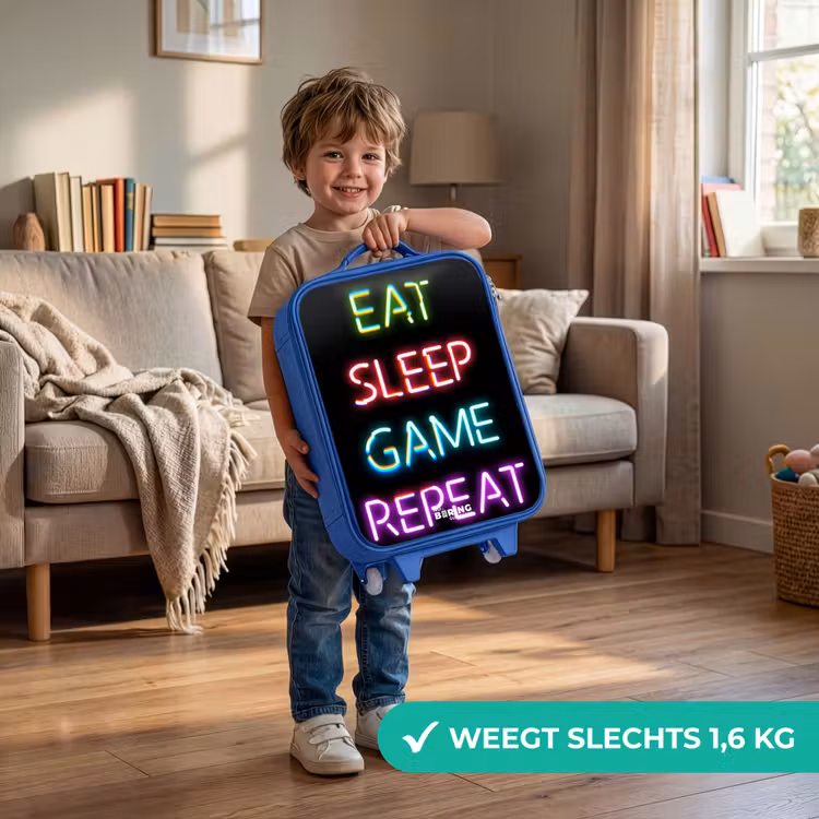 Kinderkoffer - Blauw - Qoute met neon lichten — 2