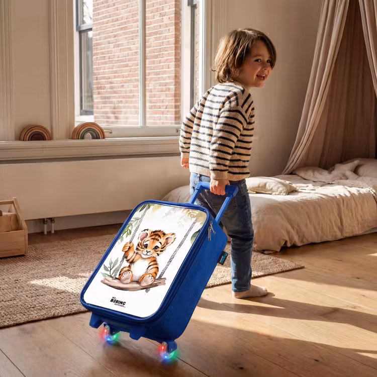 Kinderkoffer - Blauw - Schommelend tijgerwelpje waterverf tekening — 3