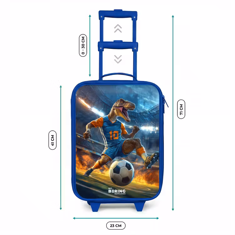 Kinderkoffer - Blauw - T-Rex als voetballer in vol stadion — 6