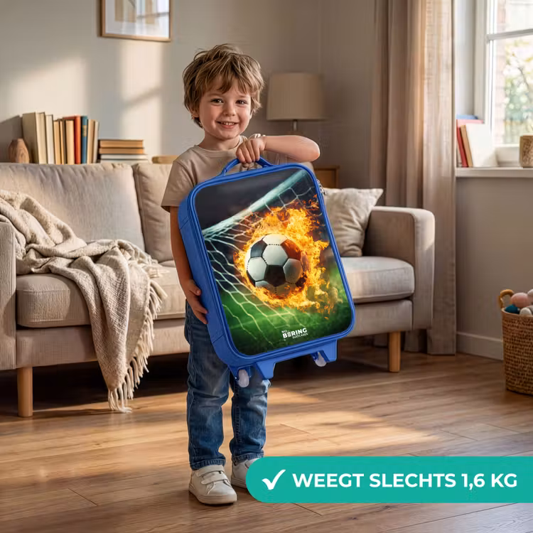 Kinderkoffer - Blauw - Vuurvoetbal in doelnet vastgelegd — 2