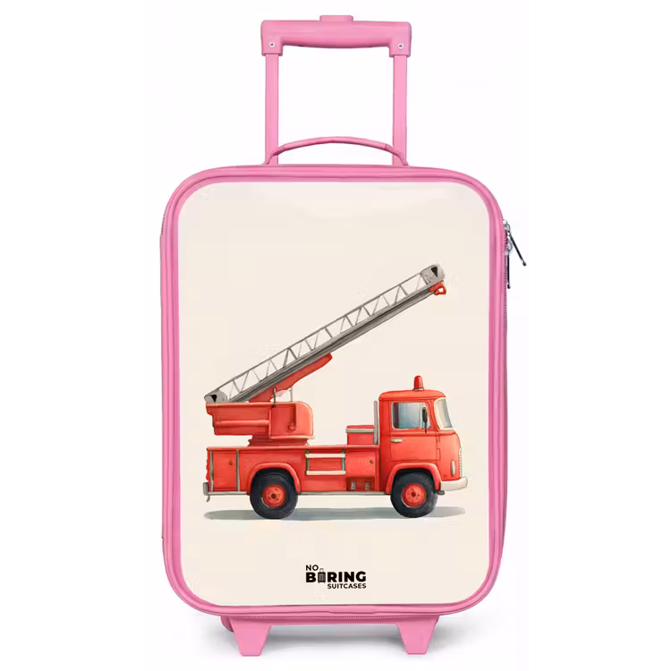Kinderkoffer - Roze - Brandweerwagen - Getekend - Rood — 1