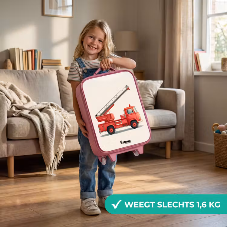 Kinderkoffer - Roze - Brandweerwagen - Getekend - Rood — 2