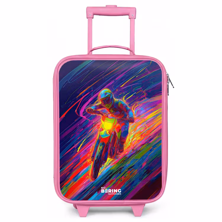 Kinderkoffer - Roze - Crossmotor - Neonkleuren - Lijnen - Helm — 1