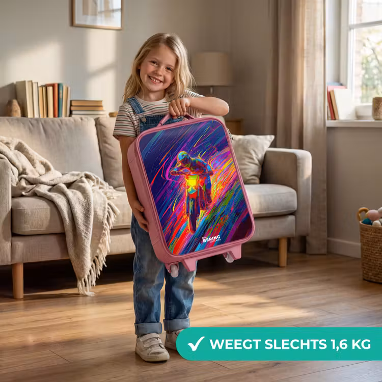 Kinderkoffer - Roze - Crossmotor - Neonkleuren - Lijnen - Helm — 2