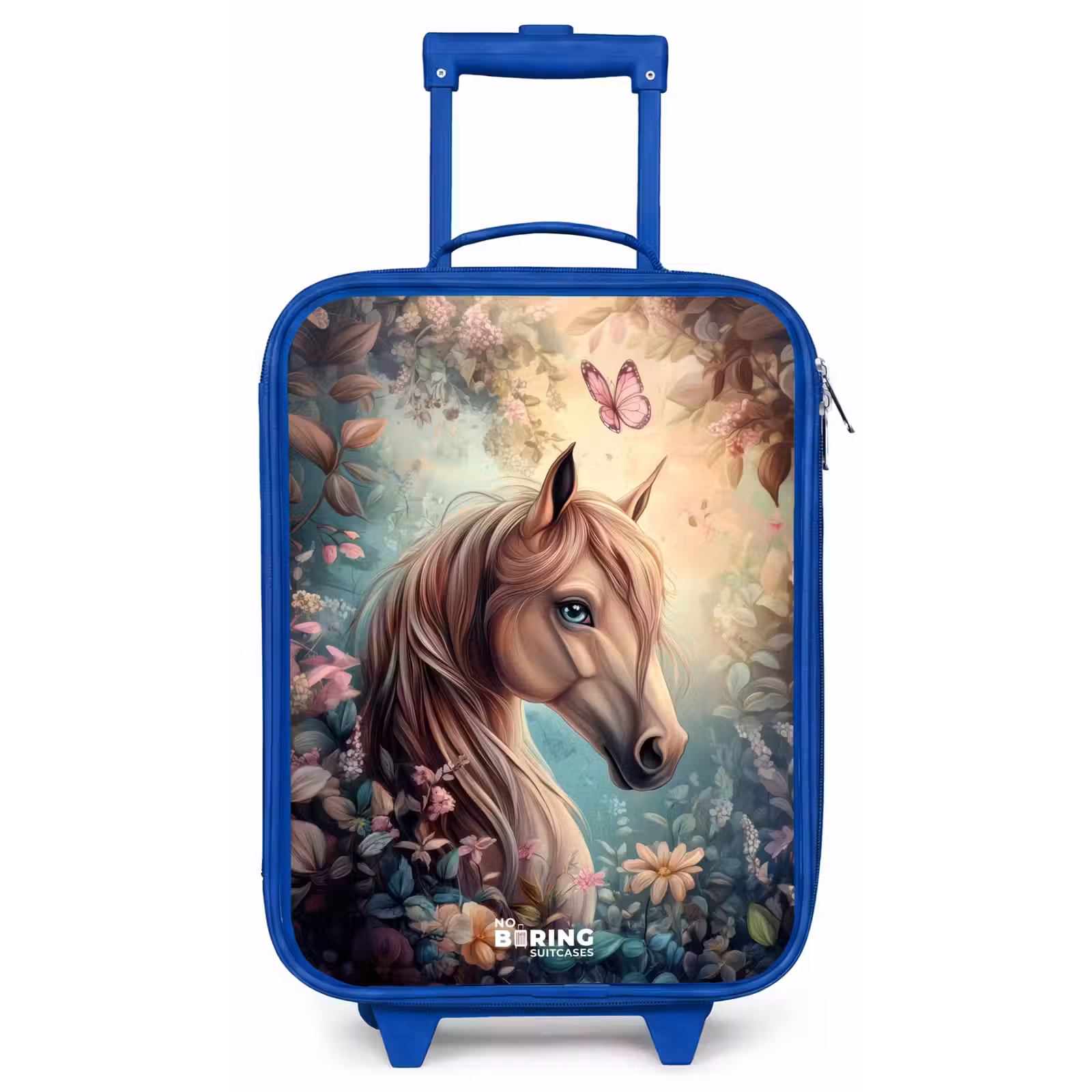 Kinderkoffer - Blauw - Paard met vlinders in bloementuin — 1
