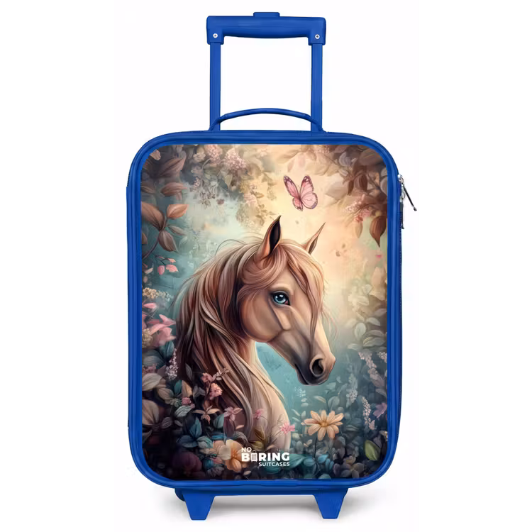 Kinderkoffer - Blauw - Paard met vlinders in bloementuin — 1