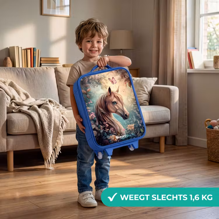 Kinderkoffer - Blauw - Paard met vlinders in bloementuin — 2
